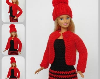 Barbie outfit, Barbie sweater, Barbie hat, Barbie clothes, Barbie doll clothes, doll fashion, doll sweater, Barbie, knitted,fashion royalty