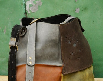 leather shoulder bag hobo bag LADYBUQ multicolor Alicja