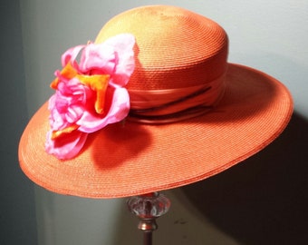 Orange Fuchsia Vintage Hat Georgeous Spring/Summer Wide Brimmed Hat