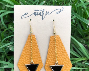 Leather and Triangle earrings