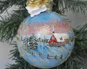 Christmas Ornament - Hand Painted Christmas Ornament - Winter Scene Ornament - Hand Painted Ornament - Christmas Gift Glass Ornament Painted