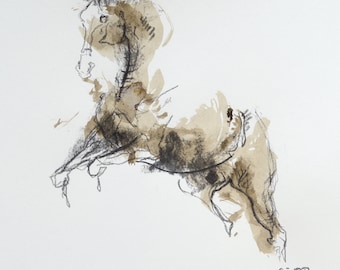 Charcoal & Ink Drawing of Horse on Paper, Equine Art, Animal, Modern Original Fine Art, Expressive Art
