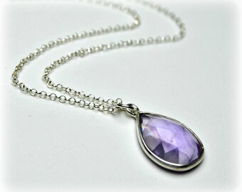Amethyst necklace silver, amethyst drop necklace, purple necklace, February birthstone, amethyst pendant, Bridesmaid jewelry, gift for women
