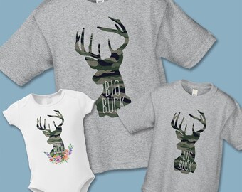 Create a Custom Matching Father Son or Daughter Matching Shirts - Camouflage Buck Deer Hunting T-Shirt - Gift for New Father or Grandfather