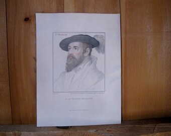 Antique Print c.1812 Holbein Beard Bearded Man