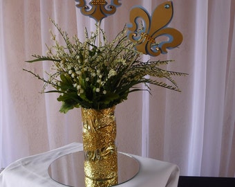 Fleur de Lis centerpieces, 4 Light Blue and gold, Royal Fleur de lis, Paris Fleur de Lis, Royal Fleur de lis