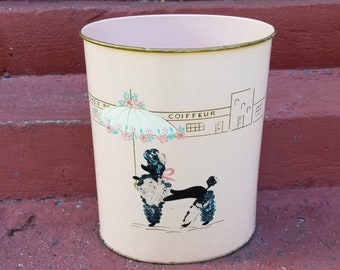 Vintage Ransburg Hand Painted Poodle Wastebasket
