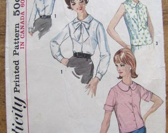 Vintage Simplicity Pattern 5418 Women's Blouse Pattern Size 14 Short Sleeve Long Sleeve Sleeveless
