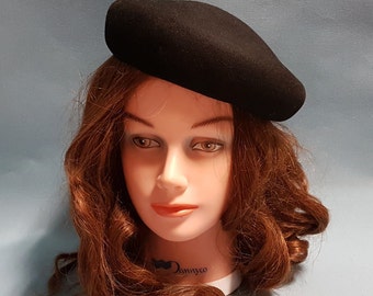 1950's Black Felt Pillbox Style Hat