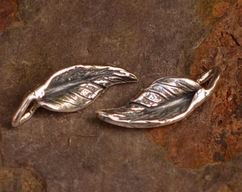 Two Leaf Charms Sterling Silver, Artisan Small Leaves, CH-577, S/2