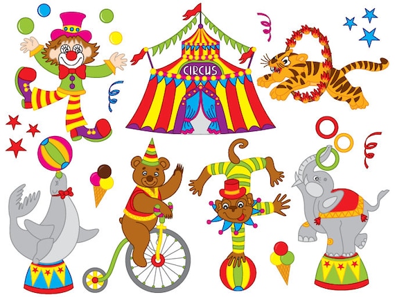 Circus Clipart Digital Vector Circus Сlown Animal Big