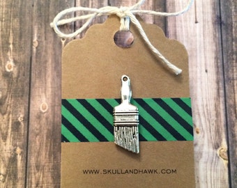 Paintbrush Lapel Pin / Tie Tack - Antique Silver Tone - Tack Backing with Clutch Clasp