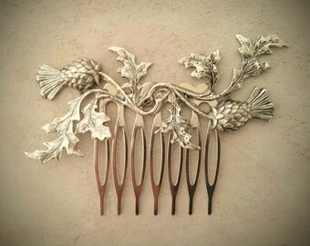 Silver Scottish Thistle Hair Comb Leaf Hair Comb Branch Hair Comb Wedding Hair Piece Bridal Hair Accessories Scottish Wedding