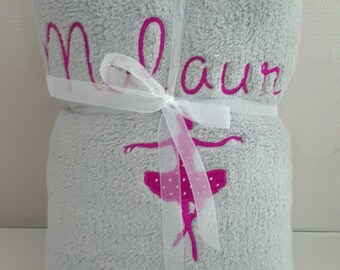 fleece blanket baby embroidered name and ballerina
