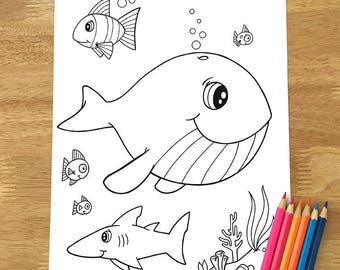 Cute Happy Whale Coloring Page! Downloadable PDF file!