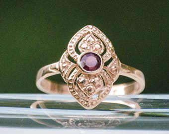 Garnet Gold Ring, Handmade Ring, January Birthstone, Garnet Jewelry, Dainty Ring, Rose Gold Ring, Birthstone Ring