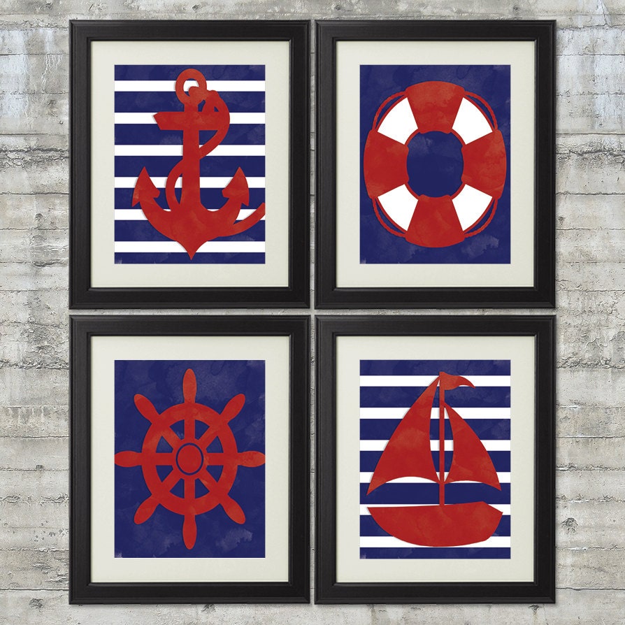 Nautical Nursery Art Nautical Bathroom Art Print Set of 4