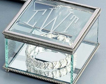 Monogrammed Beaded Trinket Box, Personalized Jewelry Box, Personalized Glass, Monogrammed Jewelry, Jewelry Box, Glass Box, Custom (CS904A)