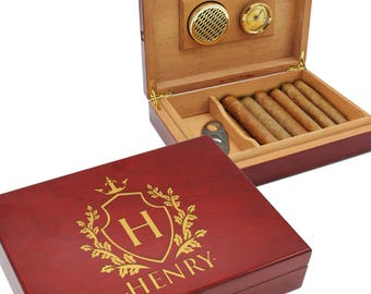 Cigar Box Humidor, Personalized Cigar Gift Set, Engraved Cigar Box, Monogram Cigar Humidor, Cigar Box Groomsman Gift, Humidor Wood