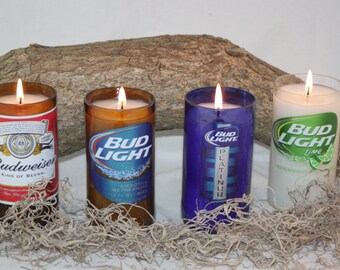 Beer Bottle Candle Upcycled from Budweiser, Bud Light, and Bud Platinum Beer Bottles, Highly Scented Candles, Beer Lover Gift, Gift for Him