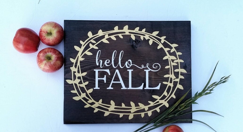 Hello Fall Wood Sign Rustic Home Decor Dark Walnut Hello Fall Wood Sign Rustic Home Decor Dark Walnut