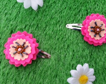 Felt flower hair clips (1 pair) by Sausage Cats