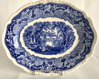 Mason's Blue Vista Ironstone platter, blue transferware platter