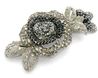 Hair Jewelry Crystal Rose Barrettes, Black / Free Gift Box(SO7641-black)