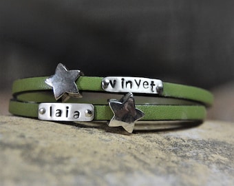 Names bracelet Personalized custom jewelry Leather bracelet Personalized leather bracelet Mother gift Hand stamped Inspirational women gift