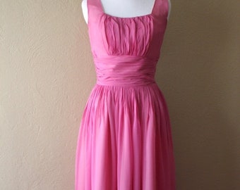 BIRTHDAY SALE Vintage Jay Herbert Pink Chiffon Fit and Flare Party Dress