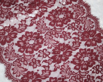 3.25 yards burgundy Maroon scalloped eyelash NON stretch lace trim 15.5" wide