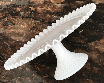 fenton cake pedestal ~ 12" fenton hobnail milk glass cake stand ~ white milk glass pedestal ~ wedding cake stand ~ mid century farmhouse