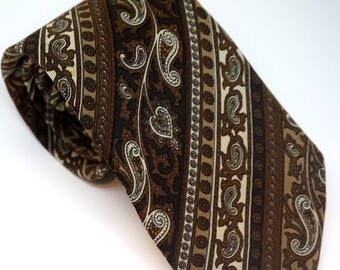 Cravate Paisley soie marron Vintage, Designer Ted Lapidus Paris cravate, accessoires Boho unisexe