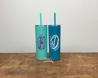 Monogram Cup / Monogrammed Cup / Monogram Cup / Initial Cup / Straw Metal Cup / Friend Gift / Teacher Gift / Tumbler