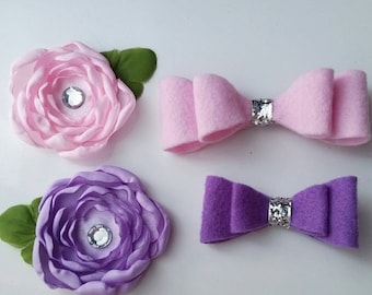 flower and bow hairclip set