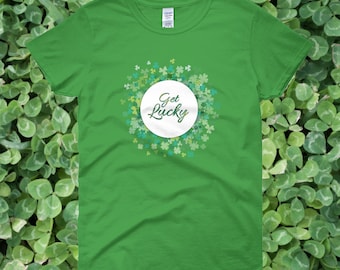 Get Lucky Green St. Patrick's Day T-shirt | Lucky with Shamrocks Shirt in Kelly Green American Apparel St. Patrick's Day Holiday