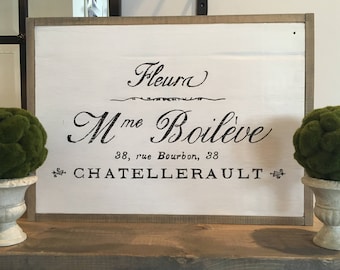 French Country Sign - French flower shop sign, Large French sign - French wood sign, French vintage art, French wall decor, Paris