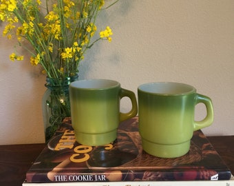 Vintage green Fire King mug set of (2)