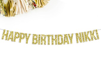 Custom Happy Birthday Banner | custom personalized birthday gift banner sign bunting decorations gold pink black silver 1st birthday golden