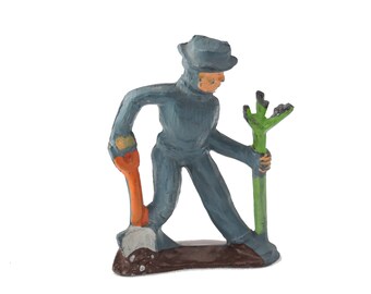Vintage c.1930's Manoil Happy Farm Series Man Planting Tree Lead Figure - Made in USA - Farmer Planting Tree 41/37