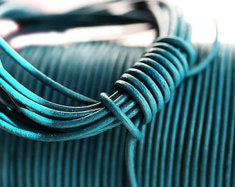 1.5mm Round Natural Leather cord - Dark Green Grey - 10 feet, LC030
