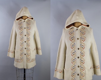 Vintage 1970s Hooded Sweater Cardigan