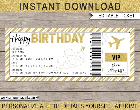 Birthday Boarding Pass Gift Surprise Trip Getaway Holiday