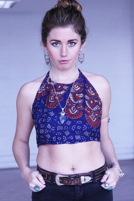 MANDALA HALTER NECK - Backless Top - Crop Top - Summer - Mandala - Tank Top - Vegan - Upcycled Crop Top - Festival - Cotton - Sale - Beach