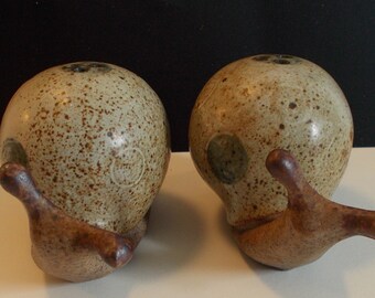 Stoneware Salt and Pepper Shakers "Snails" 4 1/2" wide x 2 1/2" high