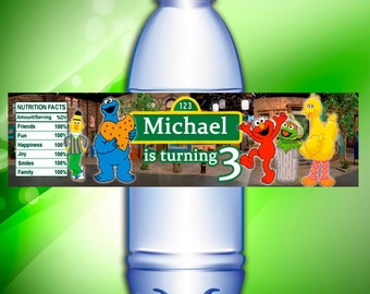 Digital file, Sesame Street water bottle labels, Sesame Street birthday party printable, printable water bottle labels