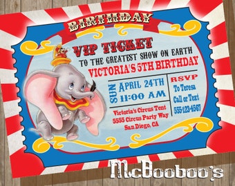 Dumbo Birthday Party VIP Circus Ticket Invitation