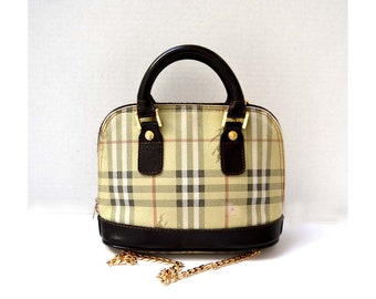 FREE Ship Burberrys Vintage Authentic Crossbody Messenger Small Bag Tote Crossbody Handbag Purse Nova Haymarket Check Coated Canvas Beige