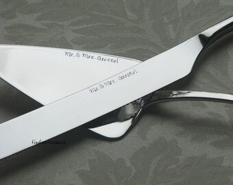 Wedding cake knife and server set, hand stamped and personalized for the bride and groom