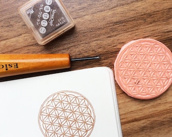 Flower of life. hand carved stamp. rubber stamp.mounted